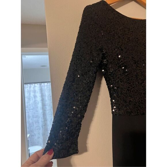 Badgley Mischka Size 2 Maya Stretch Sequin Jumpsuit Black Glam Formal Event - Picture 10 of 11